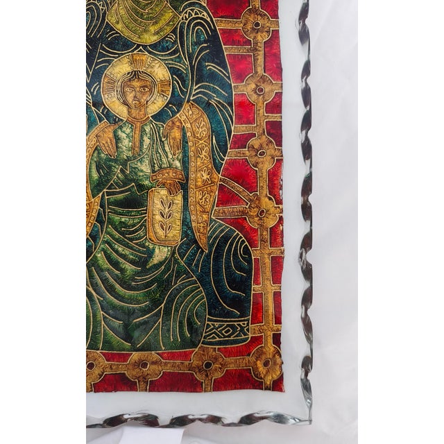 Sacred Image Hammered Glass Panel in the style of Fontana Arte, Italy, 1970s For Sale - Image 10 of 12