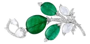 8.5 Ct Natural Oval Emerald Bead & 4 Ct Rose cut Diamond Brooch /Pin 18 Kt Gold