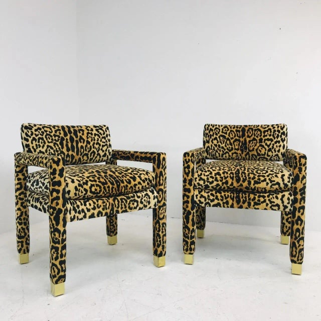 Leopard Parsons Chairs with Brass Sabots, Custom - a Pair For Sale In Dallas - Image 6 of 12
