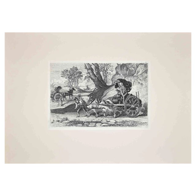 After Charles Coleman, Roman Countryside with the Carriage, Original Etching, 1992 For Sale