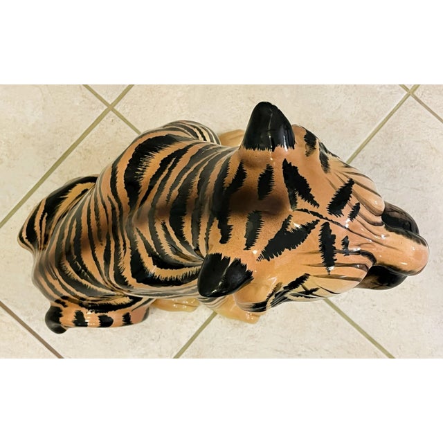 Vintage 1970's Large Scale Hand Painted Ceramic Tiger Figure For Sale - Image 10 of 12