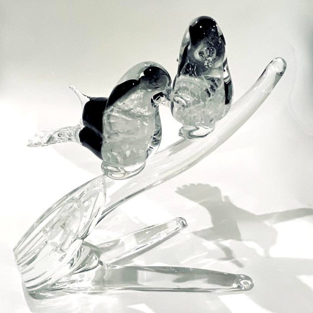 Mid-Century Modern 1970's Murano Attributed Blown Glass Love Birds on Branch Figurine For Sale - Image 3 of 12