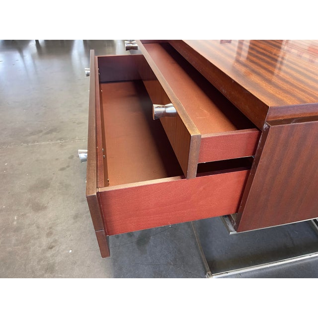 Architectural Italian Modern Nightstands With Brushed Stainless X-Form Bases – A Pair For Sale - Image 9 of 18