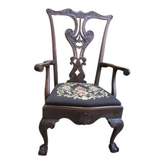 Unusual Mahogany Chippendale Style Library Arm-Chair For Sale
