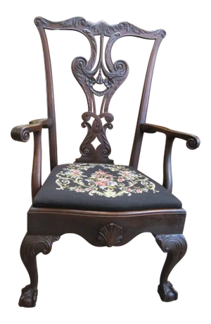 Unusual Mahogany Chippendale Style Library Arm-Chair