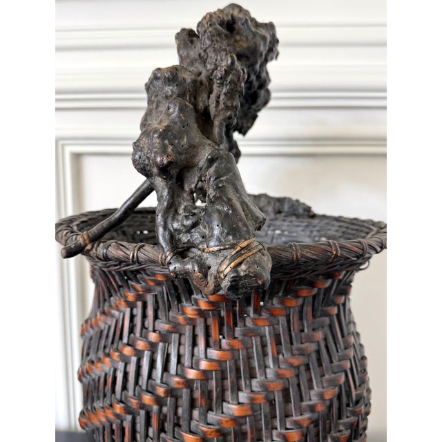 Late 19th Century Extraordinary Smoke Bamboo Basket with Wisteria Root Handle Meiji Period For Sale - Image 5 of 14