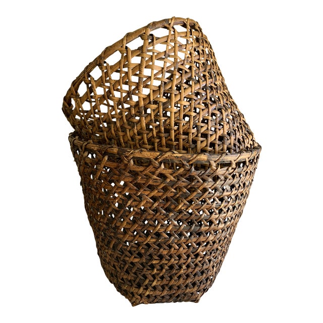 Rustic Woven Wood Storage Decor Baskets Set Of Two Chairish