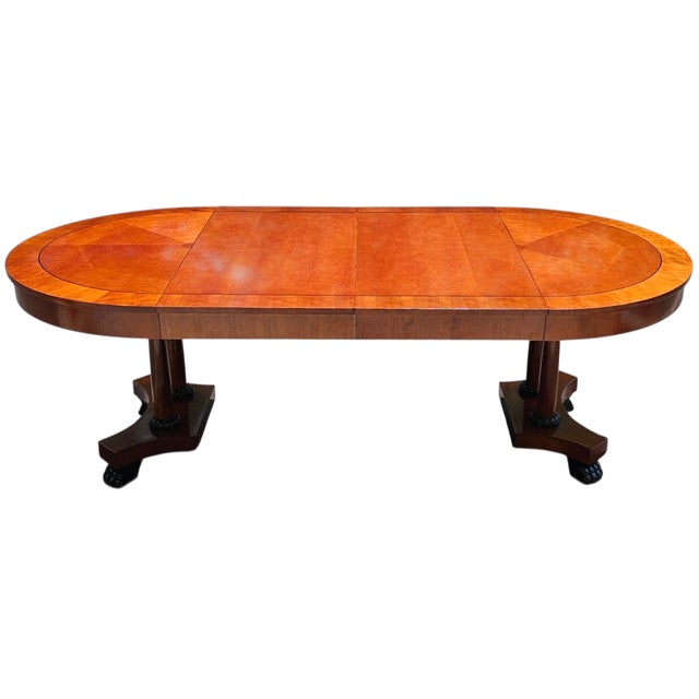Vintage Baker Furniture Palladian Collection Round Neoclassical Cherry Wood and Parcel Ebonized Extension Pedestal Dining Table For Sale - Image 10 of 10