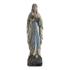 Large Antique Folk Art Polychrome Concrete Statue of Our Lady of Lourdes