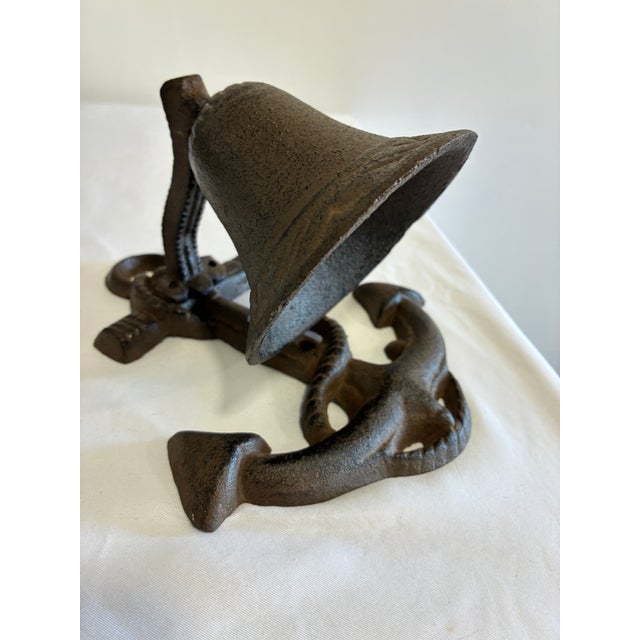 Vintage Cast Iron Nautical Bell on Anchor Base For Sale - Image 4 of 10