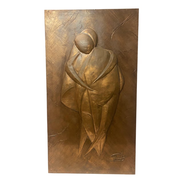 Wall Decoration in Metal & Copper with Abstract Familyscene, 1970s For Sale