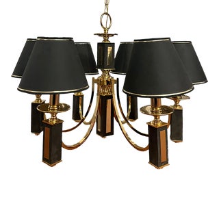1980s Postmodern Brass and Black Chandelier For Sale