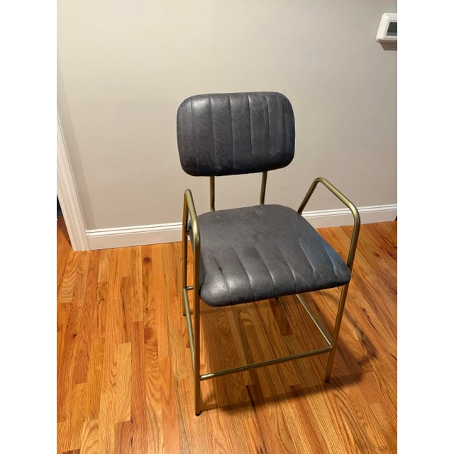 Contemporary Modern Glam Heavy-Duty Dark Gray Faux Suede & Brass Counter Stools (300lb Capacity) - Set of 3 For Sale - Image 3 of 11