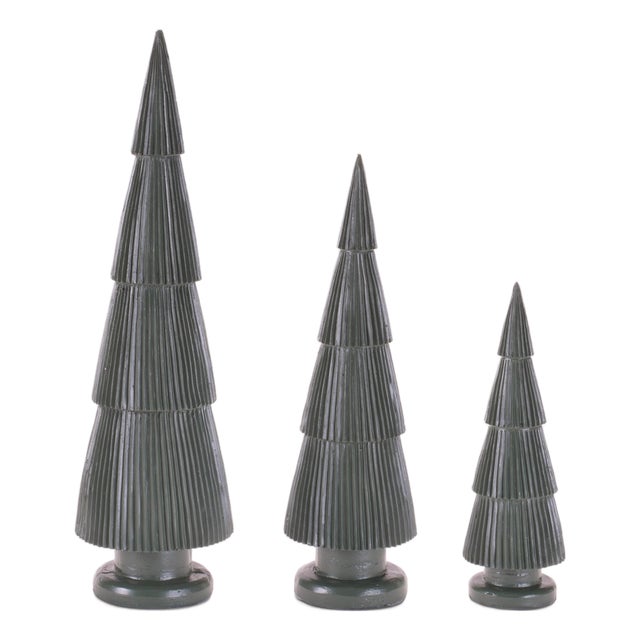 Green Ribbed Resin Christmas Tree (Set of 3) For Sale