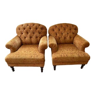 Spanish Rolled Arm and Tufted Chairs - a Pair For Sale
