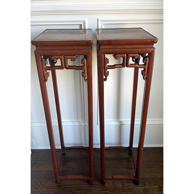 19th Century Pair of Antique Chinese Wood Stands Pedestal Tables For Sale - Image 5 of 17