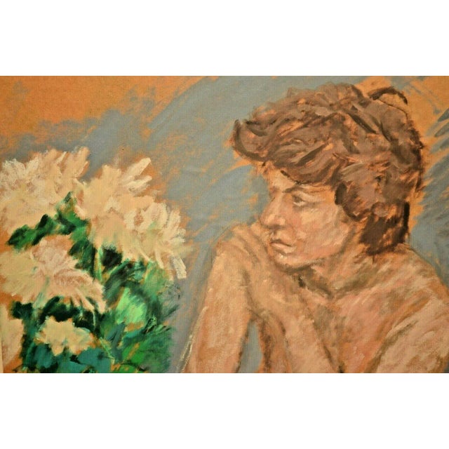 Contemporary Georg Eisler Vintage Signed Semi Nude Female Figure Floral Still Life Interior Portrait Painting Dated 1982 For Sale - Image 3 of 12