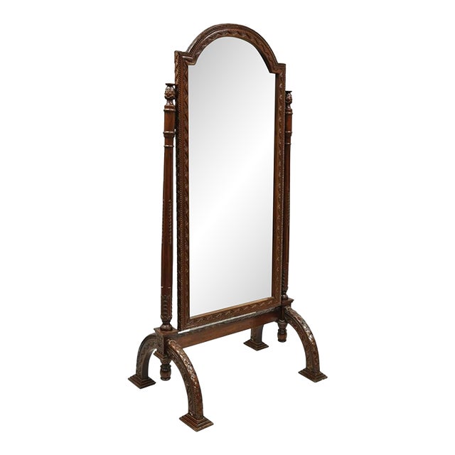 Wellington Carved Mahogany Frame Italian Renaissance Tall Dressing Cheval Mirror For Sale