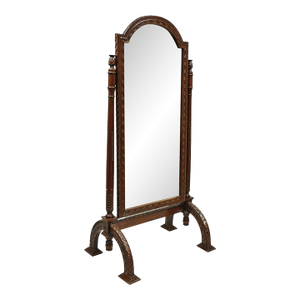 Wellington Carved Mahogany Frame Italian Renaissance Tall Dressing Cheval Mirror