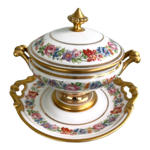 1950s Limoges France Paul P. Lastaud Soup Tureen With Underplate