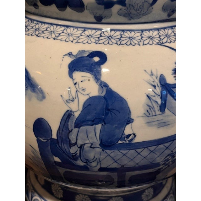 Chinese 15" Chinese Blue & White Porcelain Double Gourd Vase Scholar Maiden Figures For Sale - Image 3 of 6