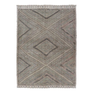 Vintage Turkish Embroidered Flat-Weave Rug With Geometric Design 7'4 X 10'6 For Sale