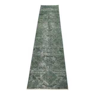 Tabriz Runner 2’5” X 9’6” Blue Wool Vintage Overdyed Hand-Knotted Rug For Sale
