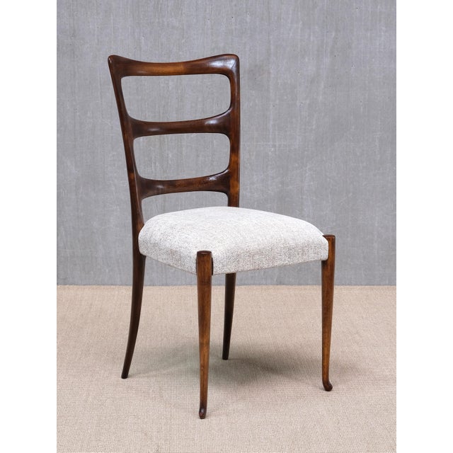 Brown Mahogany and Chenille Dining Chairs by Paolo Buffa, Italy, 1940s, Set of 8 For Sale - Image 8 of 17