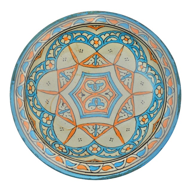 Late 19th Century Moorish Blue & Orange Judaica Ceramic Plate For Sale