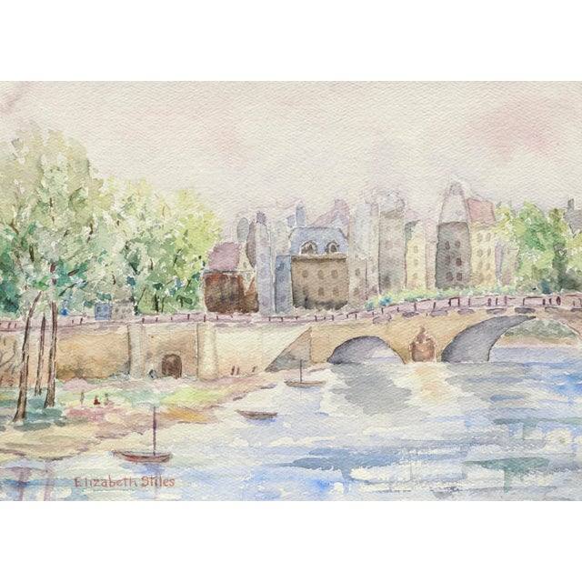 Detailed watercolor by Elizabeth Stiles (20th Century). Signed "Elizabeth Stiles" in the lower left corner. Presented in a...