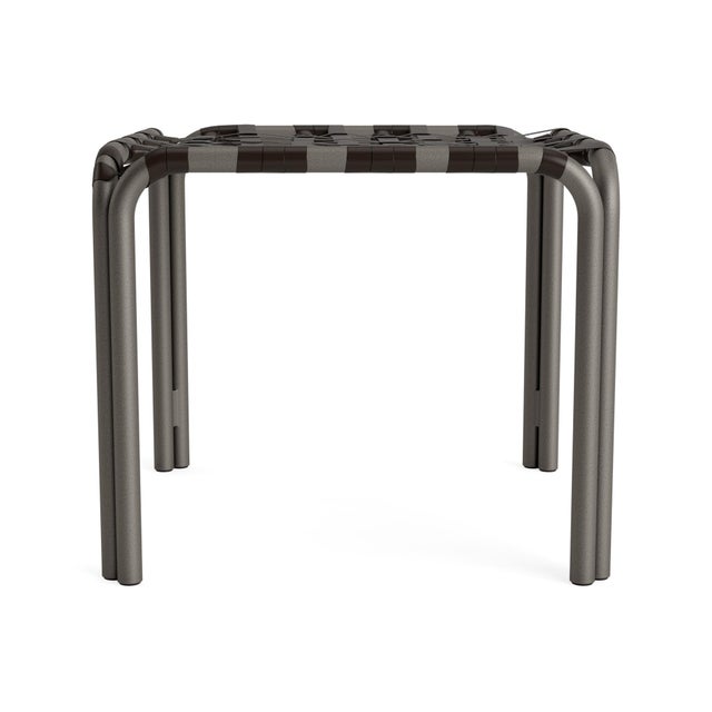 Contemporary Brown Jordan Kantan Aluminum Stacking Stool/Occasional Table, Vinyl Lace, Mica frame with Coffee fabric For Sale - Image 3 of 11