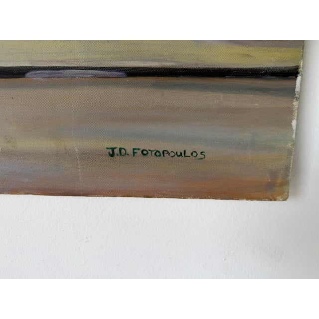 1980’s j.d. Fotopoulos “West End Cafe” Urban Streetscape Oil on Canvas – Unframed For Sale - Image 9 of 12