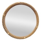 Italian Round Natural Wood Beveled Mirror For Sale
