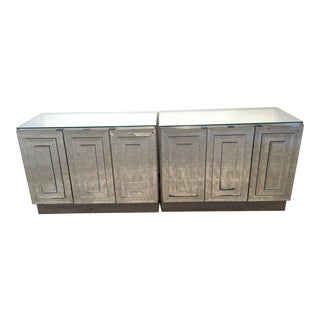 Vintage Ello Mirror Clad Credenza Cabinet Chests, Pair For Sale