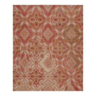 Rug & Kilim’s Distressed Style Rug in Red, Beige and Gold Geometric Patterns For Sale