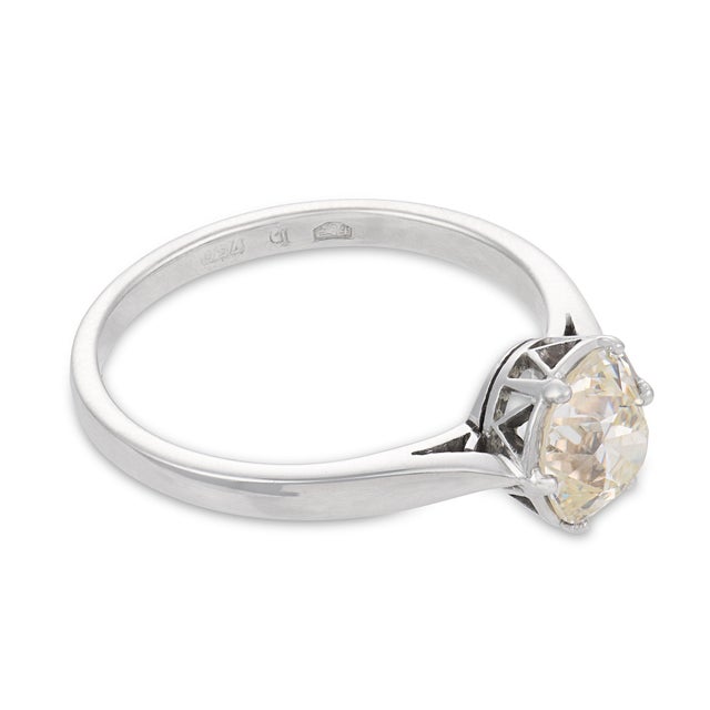 1930s 1930s Art Deco Gia 1.44 Carat Old Mine Cut Diamond 18k White Gold Engagement Ring, Size 7.5 For Sale - Image 5 of 8