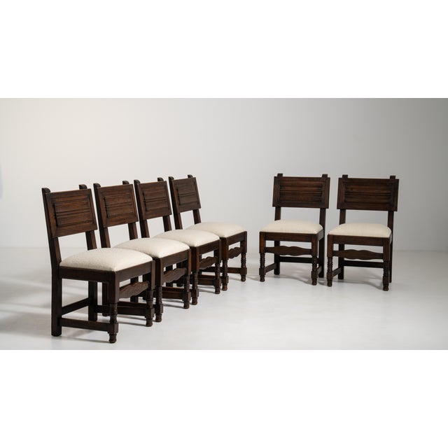 1970s Set of Six Oak Brutalist Dining Chairs For Sale - Image 13 of 15