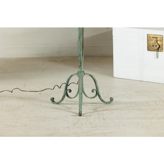 Vintage Verdigris Wrought Iron Floor Lamp with Scrolled Base and Tapered Lines For Sale In New York - Image 6 of 18