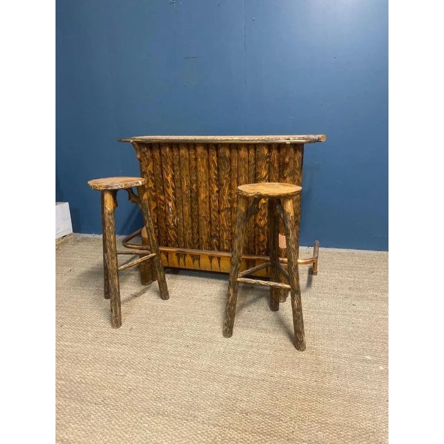 Wood Brutalist Chalet Bar and Stools, Set of 3 For Sale - Image 7 of 8