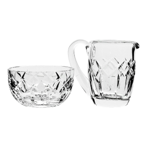 Waterford Crystal “Kerry” Sugar & Creamer Set, Hand-Cut 24% Lead Diamond Pattern, Ireland