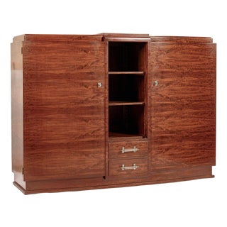 Antique Art Deco Tall Mahogany Wood Storage or Bar Cabinet 1940s For Sale