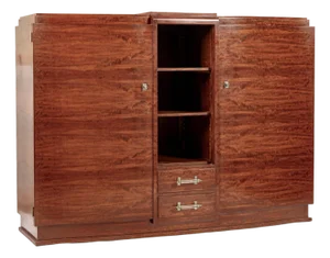 Antique Art Deco Tall Mahogany Wood Storage or Bar Cabinet 1940s