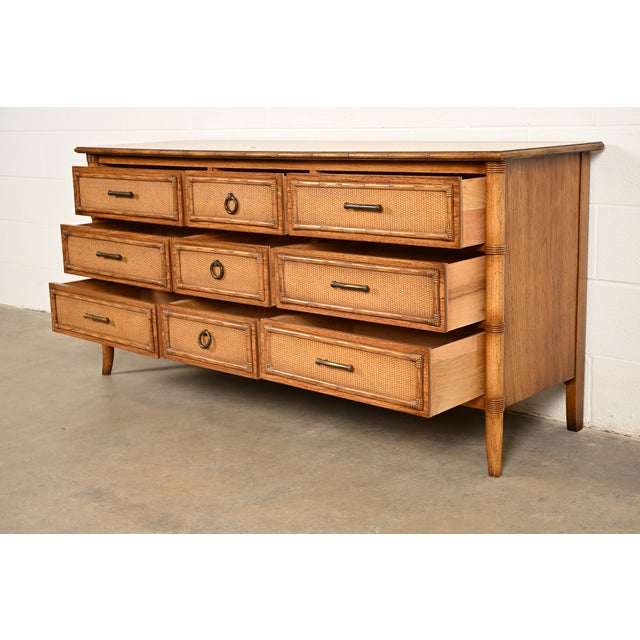 Brown Thomasville Mid-Century Modern Hollywood Regency Faux Bamboo and Rattan Dresser or Credenza, Circa 1970s For Sale - Image 8 of 14
