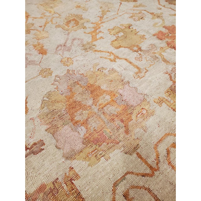 Antique Turkish Oushak Carpet, Handmade Oriental Rug, Beige, Taupe, Shrimp Coral For Sale - Image 4 of 16