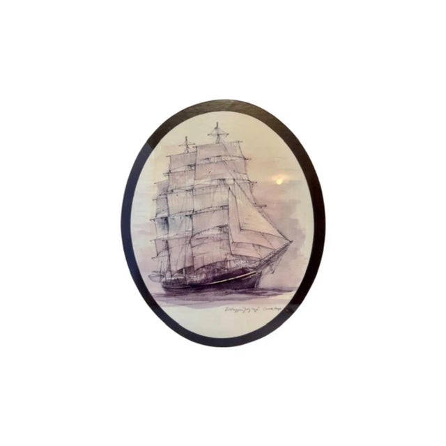 Vintage (1960s) Print of Water Colored Sketch " Feildriggerin "Georg Stage" by Danish Artist Mads Stage. The ship is named...