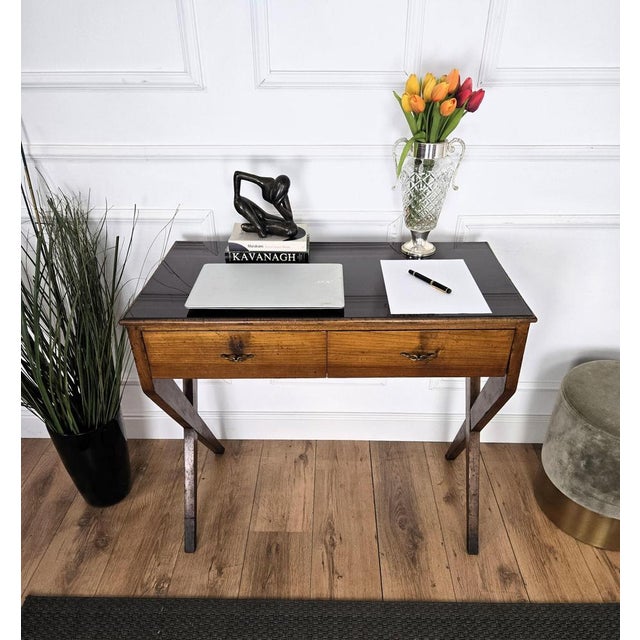Vintage Art Deco Italian Walnut Burl and Glass Desk, 1940s For Sale - Image 4 of 11