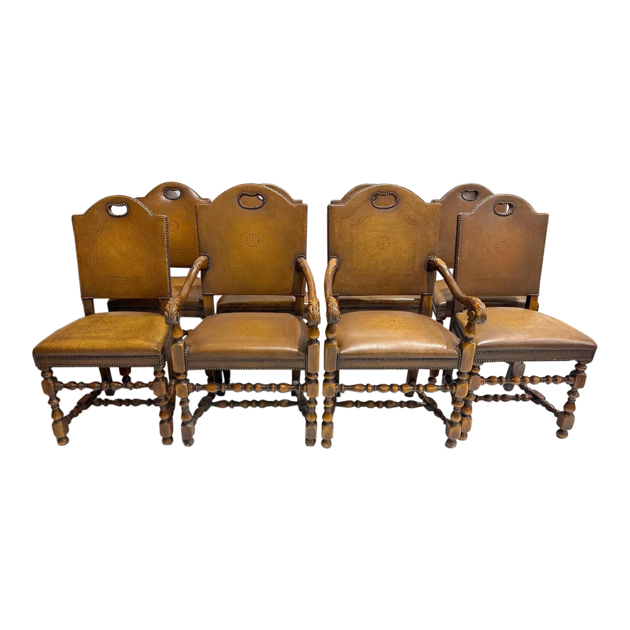 2000s Theodore Alexander Buffalo Hide Leather Dining Chairs - Set