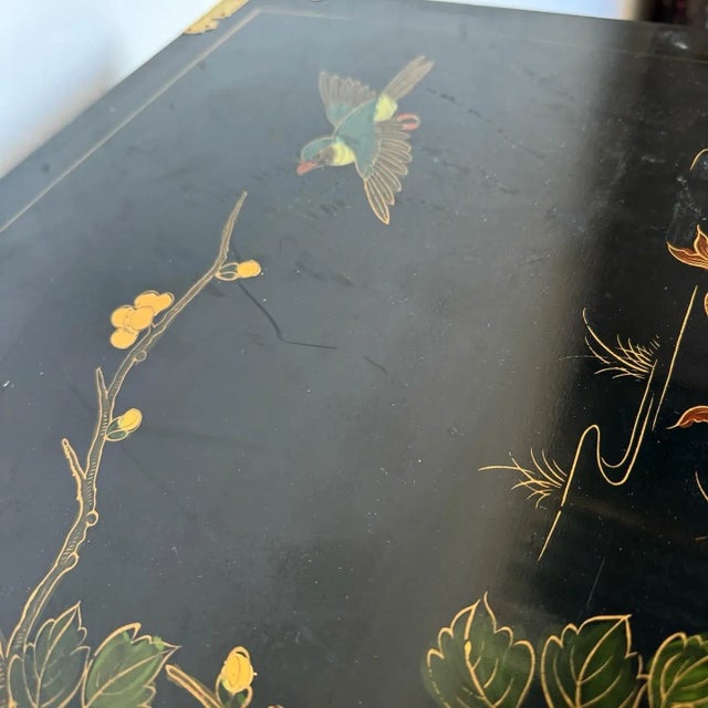 Chinese Black Lacquered Hand Painted Lingerie Chest With Gold Accents For Sale - Image 4 of 12