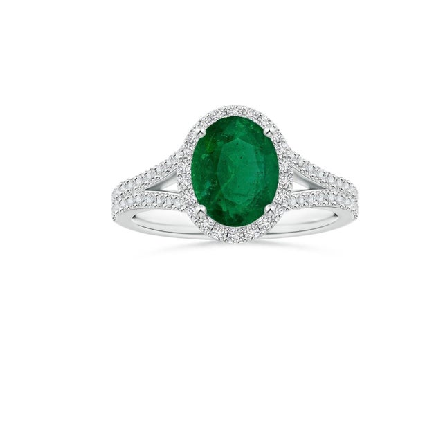 2.5 Carat Oval Natural Zambian Emerald & 2 ct Diamond Ring 14 Karat White Gold For Sale - Image 13 of 18