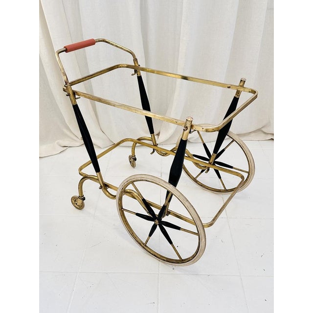 Beige Art Deco Brass and Black Glass Serving Bar Trolley, 1950s For Sale - Image 8 of 18